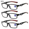 3/5PCS Sport Style Non-Prescription Reading Glasses Anti-Blue Light Rectangular Full Rim Eyewear PC Frame Material