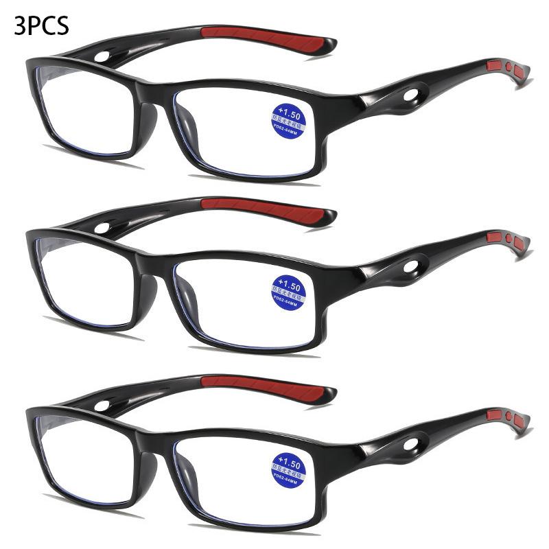 3/5PCS Sport Style Non-Prescription Reading Glasses Anti-Blue Light Rectangular Full Rim Eyewear PC Frame Material