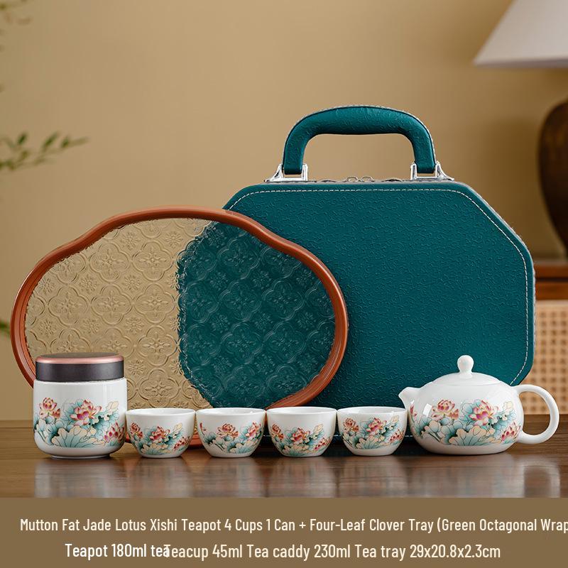 Elegant Mutton Fat Jade Teapot Gift Set - Dehua Ceramics Reception Souvenir