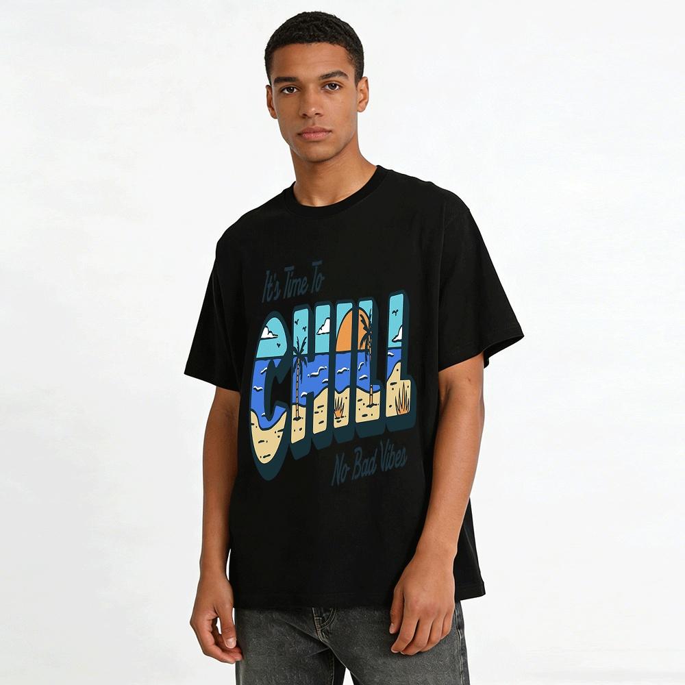 It's Time To Chill Print Tee Vacation Vibe Casual Short Sleeve Top Pure Cotton T-shirt