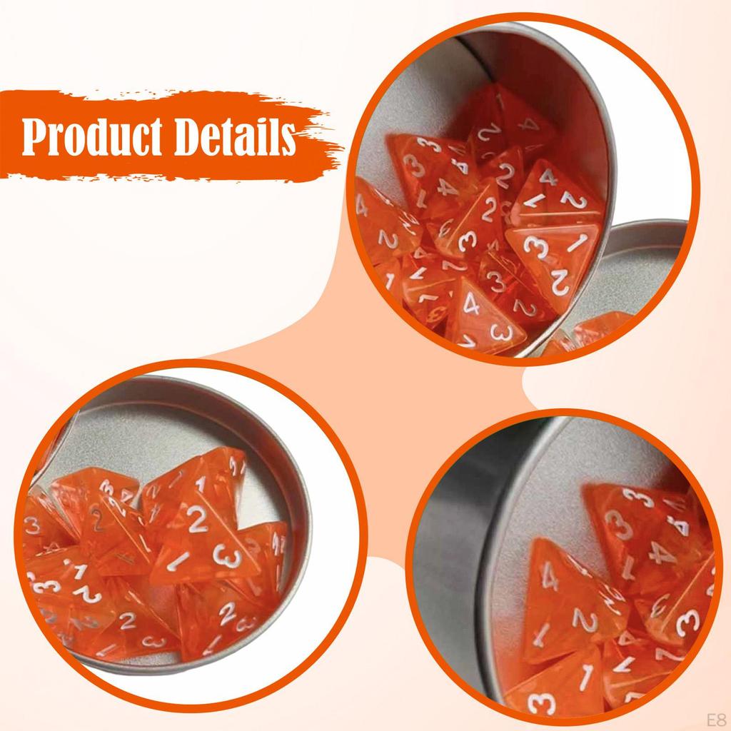 25Pcs Acrylic Polyhedral Dice 4 Sided Portable with White Numbers Storage Case for Board