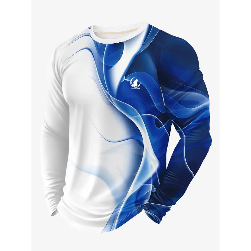 3D Digital Printed and Blended Pattern Men's Round Neck Long Sleeved T-shirt for Casual Spring and Autumn Outdoor Wear, Comfortable To Wear