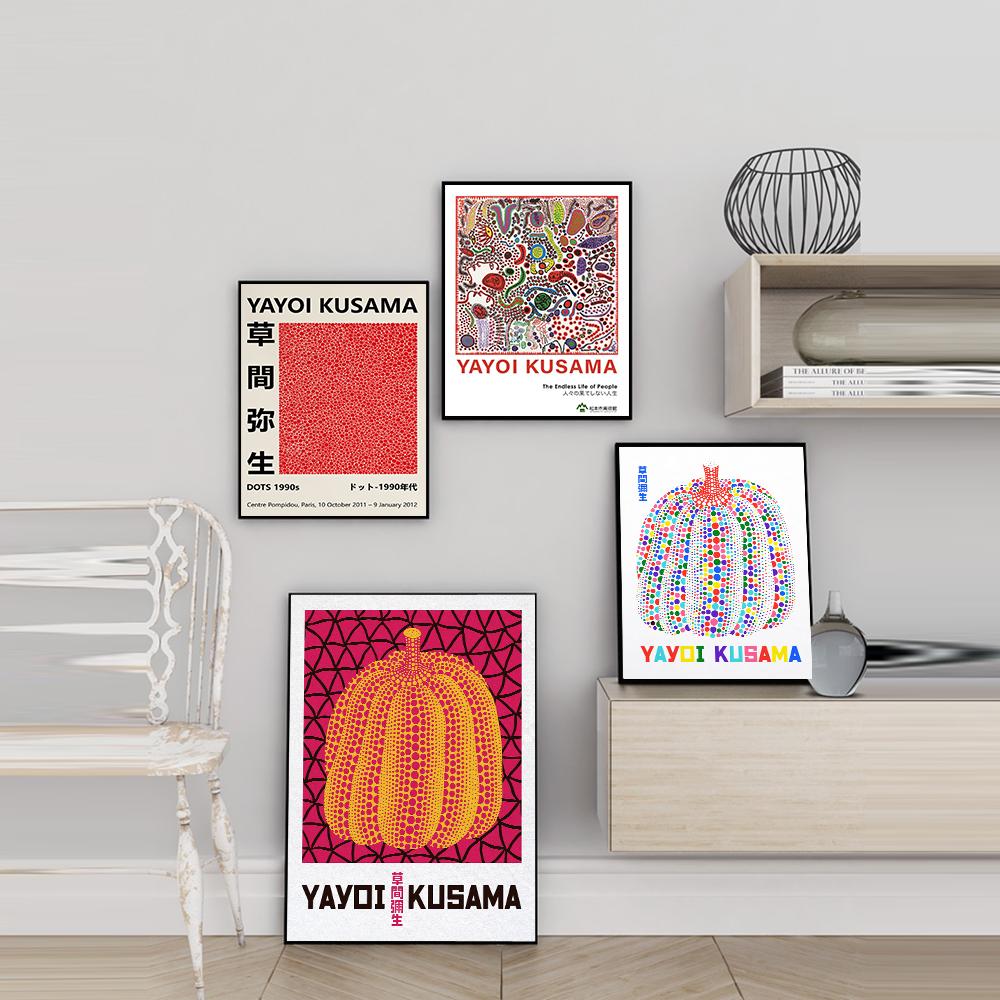 Kusama Yayoi Exhibition Canvas Painting Posters Print Abstract Modern Japanese Wall Art Pictures For Living Room Home Decoration