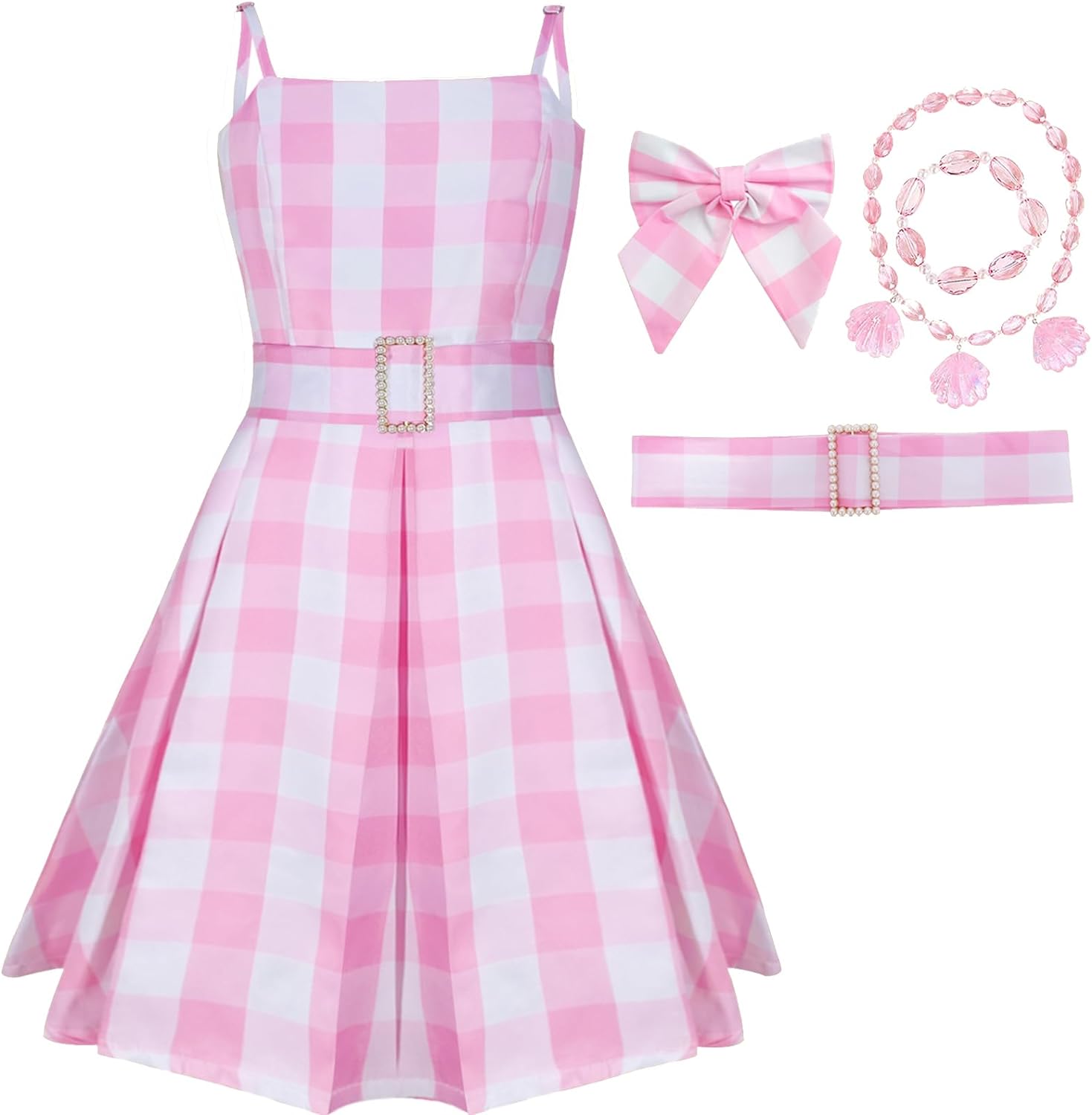 

Movie Princess Kid Cosplay Costume Margot Robbie Plaid Dress for Girls Halloween Carnival Birthday Party Outfits Role Play Kids 110 розовый