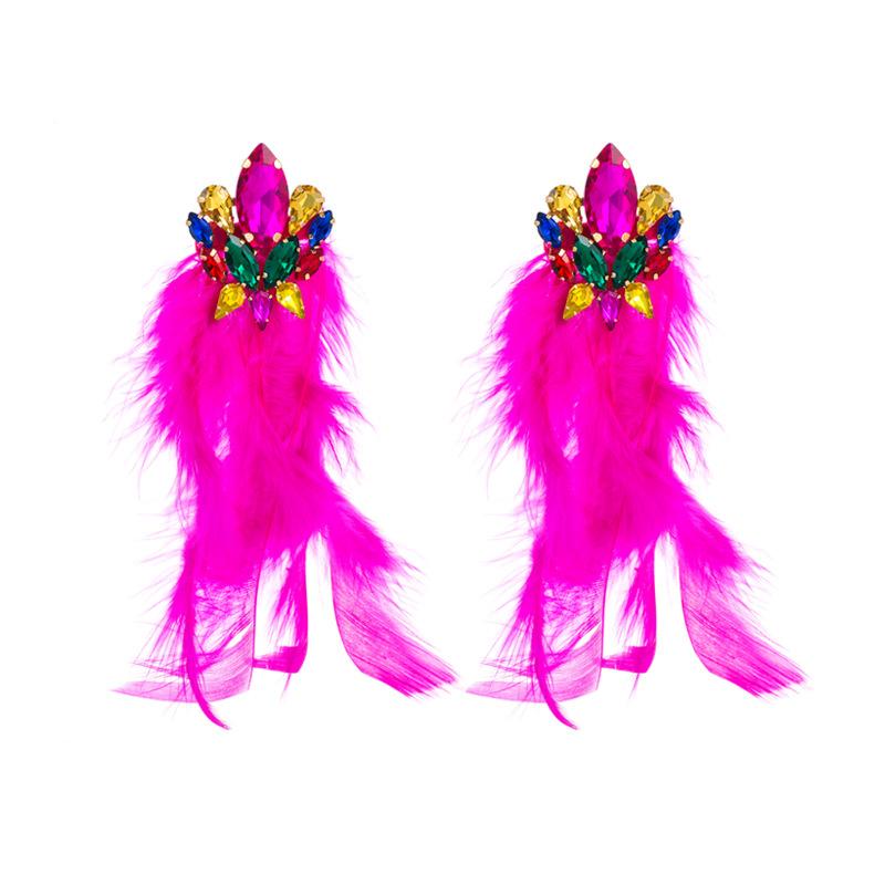 Women's Drop Earring Alloy Crystal Flower Long Feather Tassel Earrings Premium Bohemian Earrings