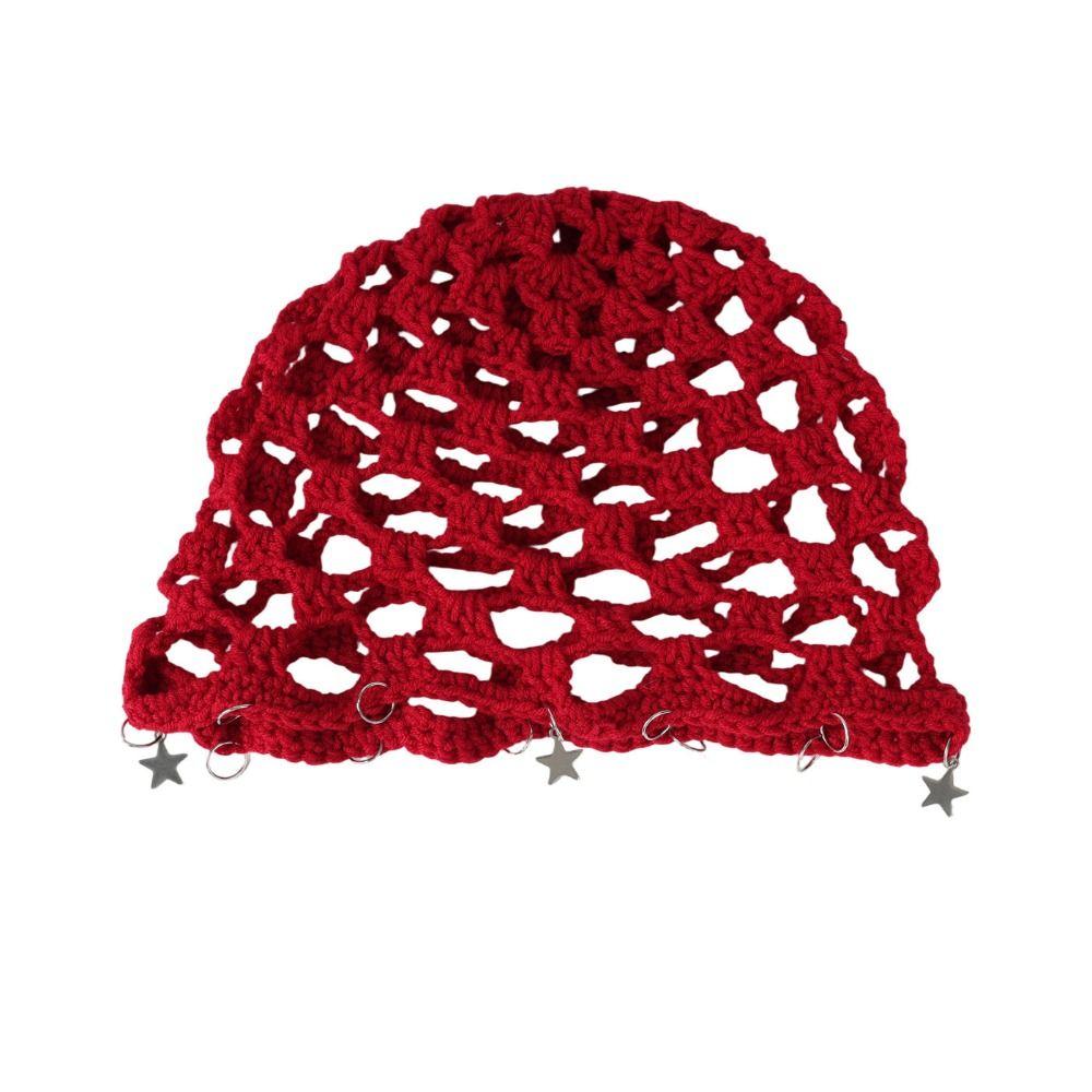 Breathable Knit Knitted Beanie Cap Hollow Design Bohemian Head Wrap  Casual Wear