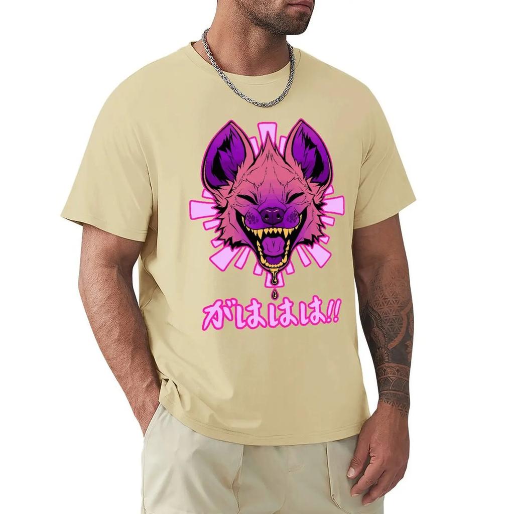 Kawaii Japanese Vaporwave Hyena GAHAHA Furry Wildlife Safari T Shirt Harajuku Short Sleeve T-shirt Cotton Graphics Tshirt Tops