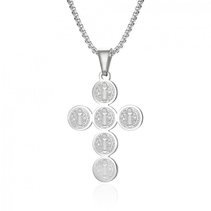 Shanhai European American Popular Pendant Titanium Steel Coin Cross Necklace Niche Personality Artistic Design Non Fading Accessory
