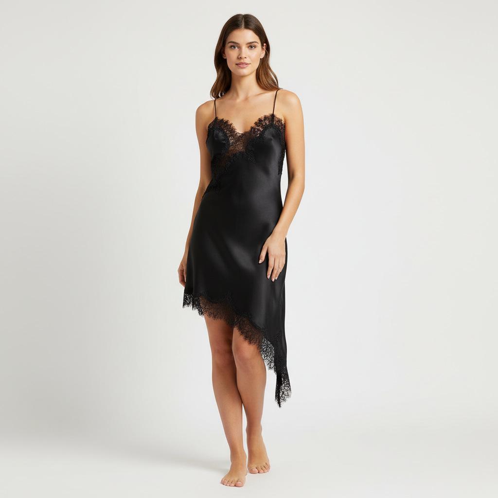 Hot-Selling European & American Women s Backless Asymmetrical Lace-Trim Dress - Pure Desire Style Small чёрный