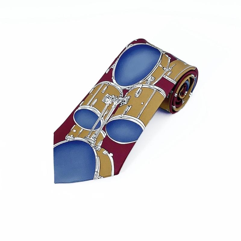Stylish Men's Necktie Features Guitar And Drum Design For Music Enthusiasts And Casual Business Wear