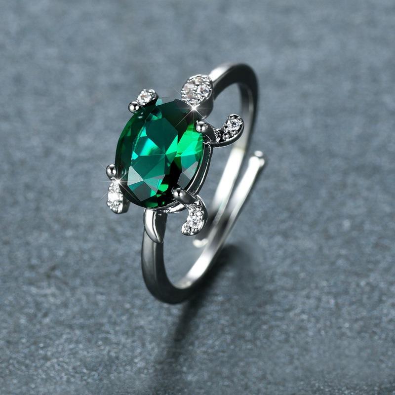 Wish personalized platinum oval blue-green-white Opal turtle opening versatile ring slightly inlaid with zircon