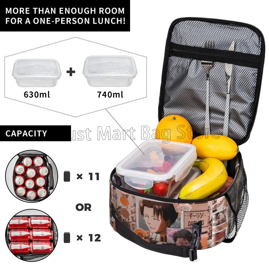 Levi Ackerman Insulated Lunch Bag Reusable Portable Lunch Box Cooler Thermal Bento Tote Bags for Boys Girls School Picnic Beach