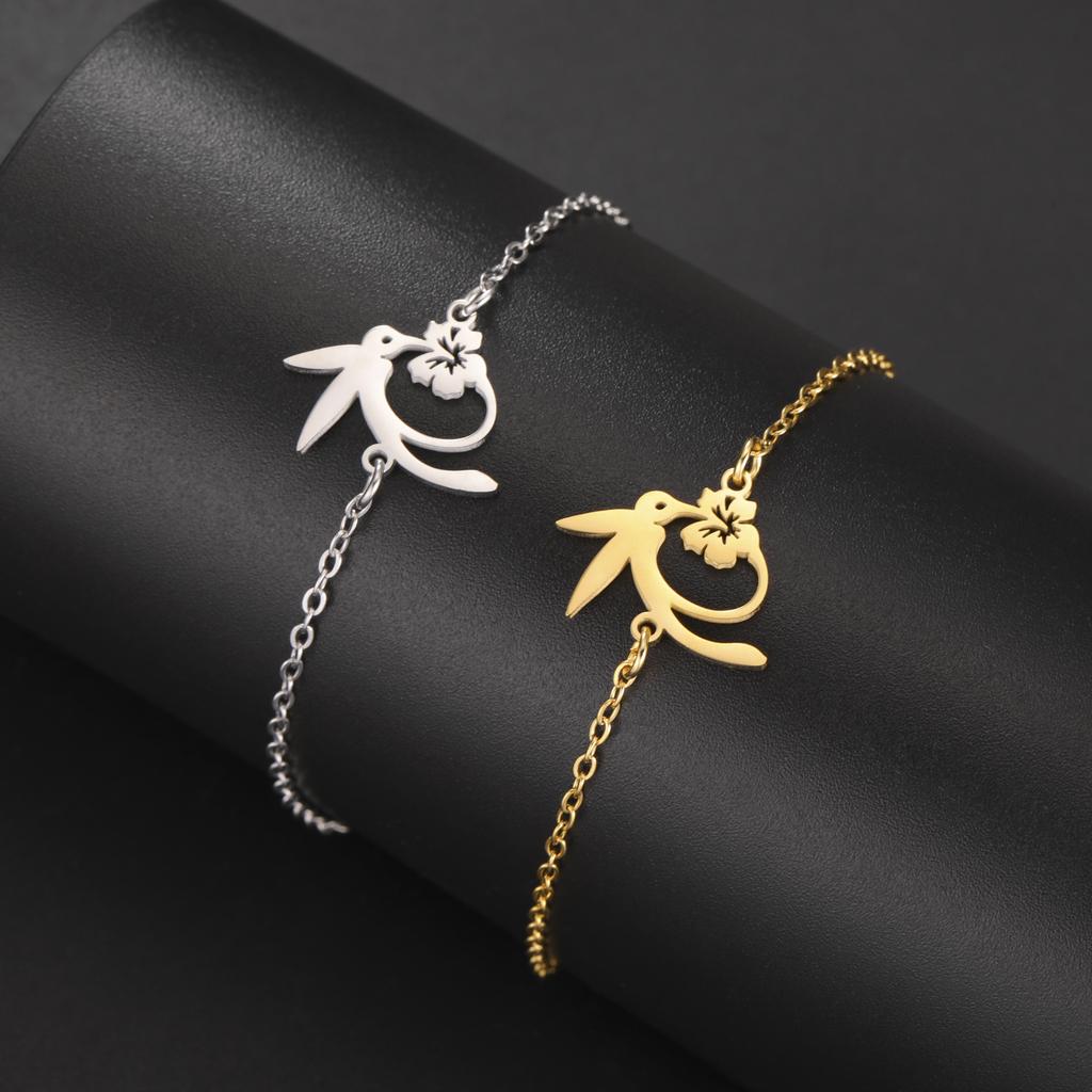 Fashion Hummingbird Honey Collection Bracelet Stainless Steel Double layered Hummingbird Flower Bracelet Animal Jewelry
