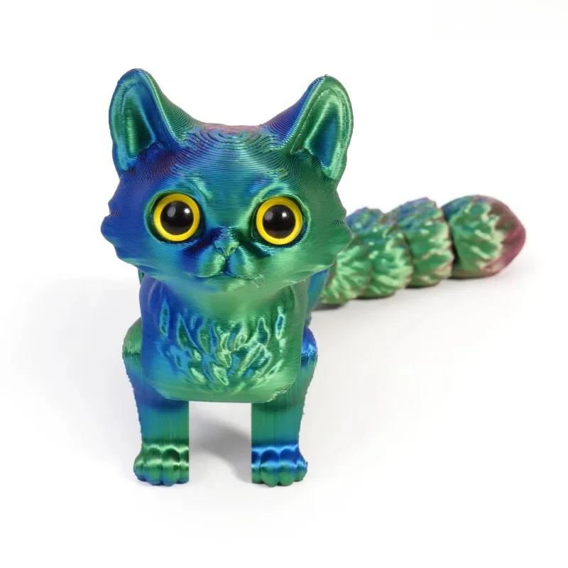 3D Printed Cute Cats Ornaments Tail Joint Movable Cat Model Home Office Desktop Decorations Car Center Control Decoration Gifts