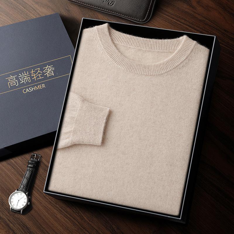 Crew neck cashmere sweater knitted soft waxy cashmere sweater solid color warm