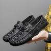 Mode Mode Cuir Véritable Homme Mocassins Classiques Slip-on Chaussures Décontractées Homme d'Affaires Mocassins Motif Crocodile Antidérapantes Chaussures de Conduite