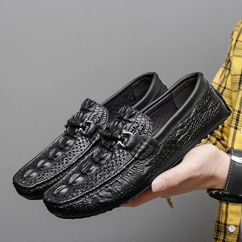 Fashion Fashion Genuine Leather Man Loafers Classic Slip-on Casual Shoes Business Men Moccasins Crocodile Pattern Non-slip Driving Shoes