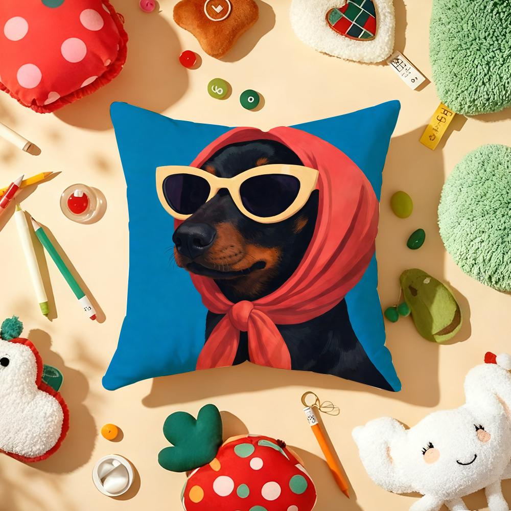 Dog Wearing A Hat Cushion Cover Plush Fabric Soft Double-Sided Printed Sofa Warm Winter Home Child Gift Pillow Case