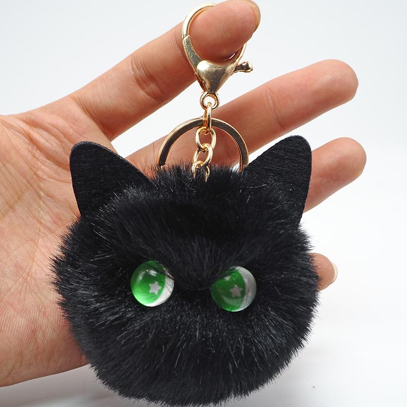 Cute Black Cat Keychain Plush Cartoon White Kitty Toy Pendant Keyring For Women Girls Kids Gift Ornament