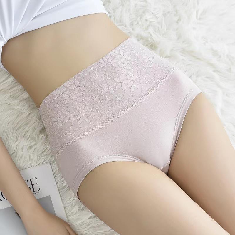 Women's High-Waist Cotton Lace Tummy-Tightening Seamless Briefs, Comfortable Hip-Lifting Large Size