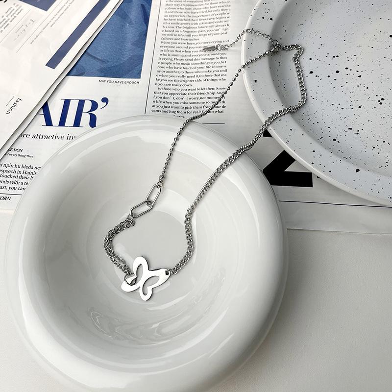 Hollow Butterfly Necklace Women's Light Luxury Niche Ins Design Sense Premium Sweater Chain Accessories Titanium Steel Necklace Pendant Women