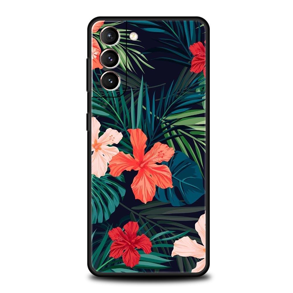 Leaves Monstera Green Phone Case For Samsung Galaxy S26 Ultra S25 Plus S24 FE S23 S22 5G S21 S20 Cover Black Soft