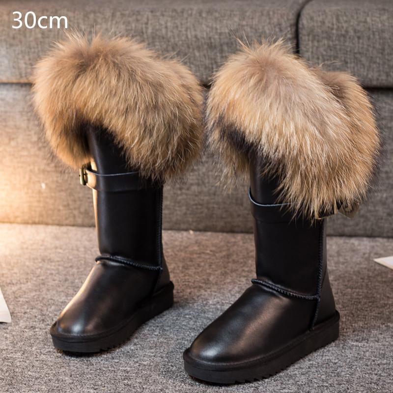 Fashion Fur One Real Fox Hair Over The Knee Boots Inside Elevating Women'S Boots Long Boots Super High Leather Waterproof Snow Boots