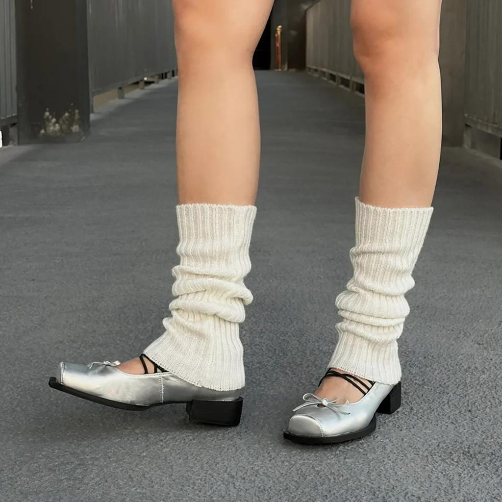 Sheepskin~ platform bow retro high heels ballet shoes square head silver thick heel Mary Jane shoes women's single shoes