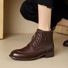 Fashion NEW Autumn/Winter Women Boots Genuine Leather Shoes for Women Round Toe Chunky Heel Shoes Lace-up Ankle Boots Black Modern Boots