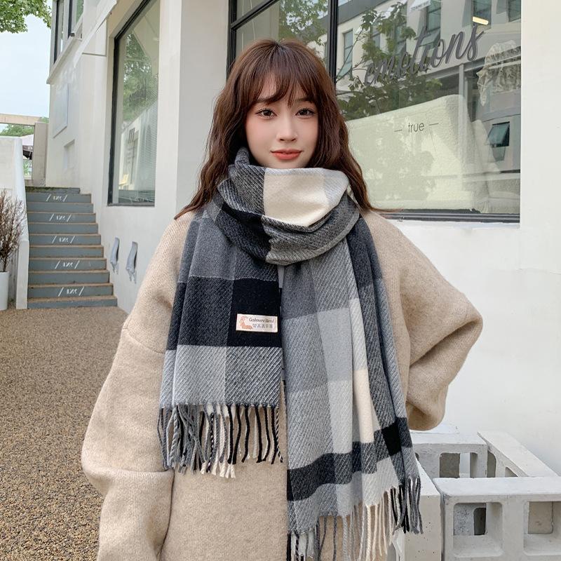 New Autumn and Winter Scottish Style Extra Long Wool Warm Outer Fringed Shawl Soft Plaid Scarf for Women