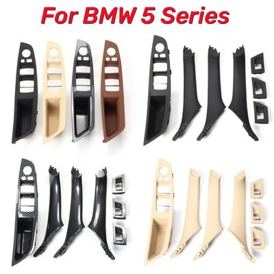 Para BMW Série 5 F10 F18 Volante à Esquerda LHD 7 Peças 2010-2016 Bege Preto Fibra de Carbono Carro Interior Maçaneta da Porta Placa Cobertura Decorativa