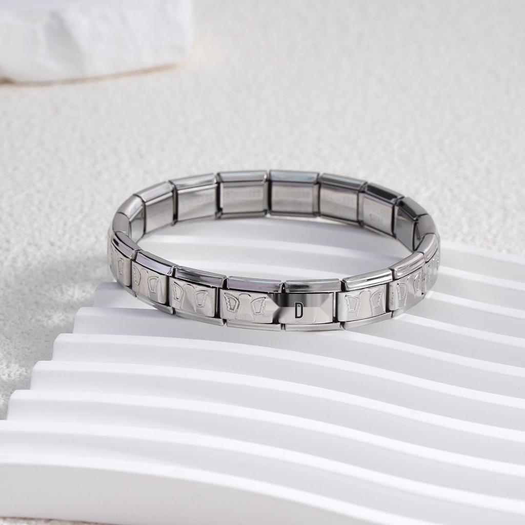Italian Stainless Steel Love Heart & Star Modular Bracelet - Detachable Elastic Watch Band, European & American Fashion.