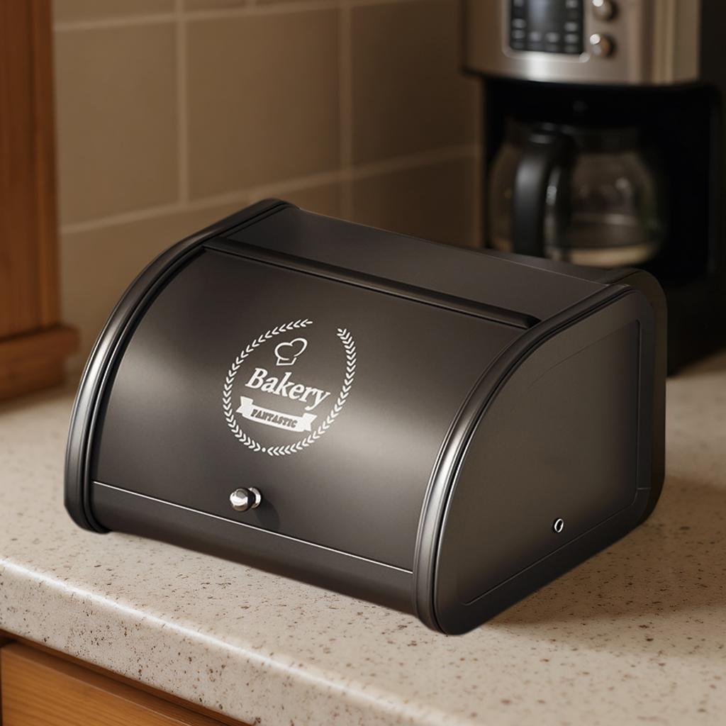 Bread Bin Container with Roll-up Lid Retro Kitchen Storage Box Large Capacity Bread Boxes Holder Stainless Steel for Baked Goods
