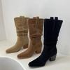 Women's Boots 2024 Classic New Pointed Toe Women's Mid Calf Boots Solid Simple Suede Platform Boots Botas Altas Plataforma Mujer