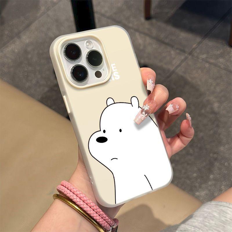 Simple White Bear Suitable for Apple 16/17promax Mobile Phone Case iPhone15 Skin Matte 14 Jelly Air Case