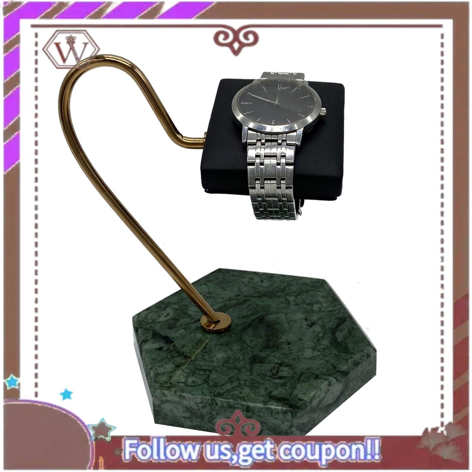 (New)-Watch Display Stand Green Natural Marble Base Gold Metal Support Rod PU Bracket Watch Storage Display Stand NONE