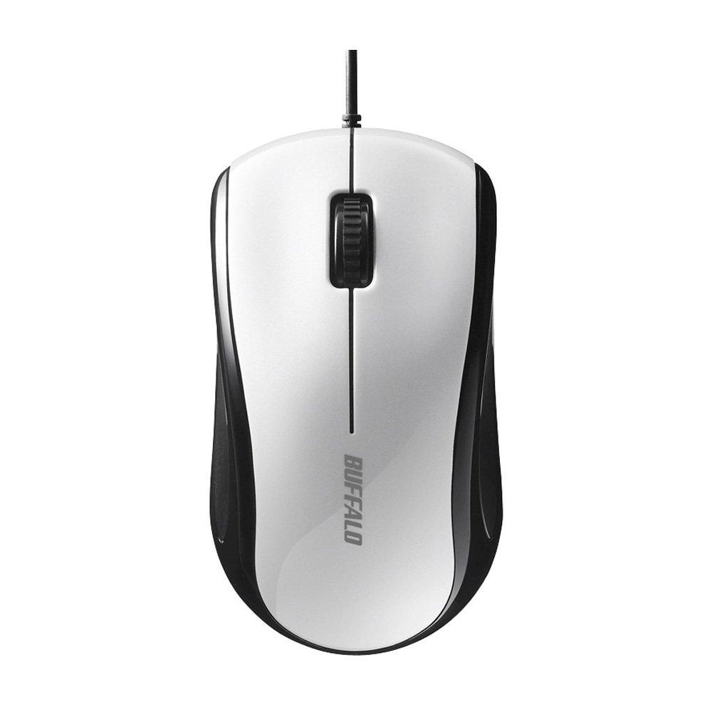 BUFFALO Wired Laser 3-Button Mouse, White, BSMLU108WH