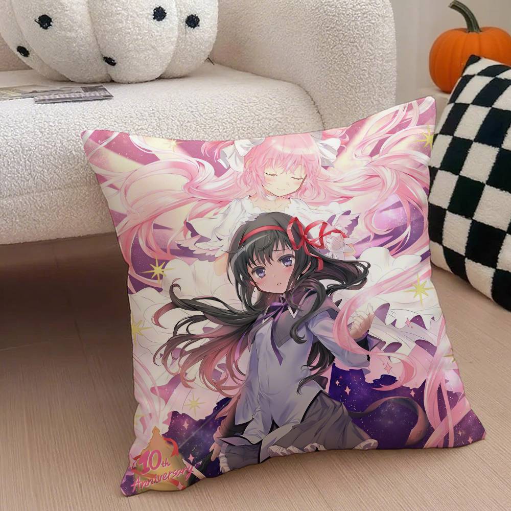 Puella Magi Madoka Magica Pillow Case Anti-Dustmite Pillowcase Invisible Zipper Silky Short Plush Sofa Cushion Cover