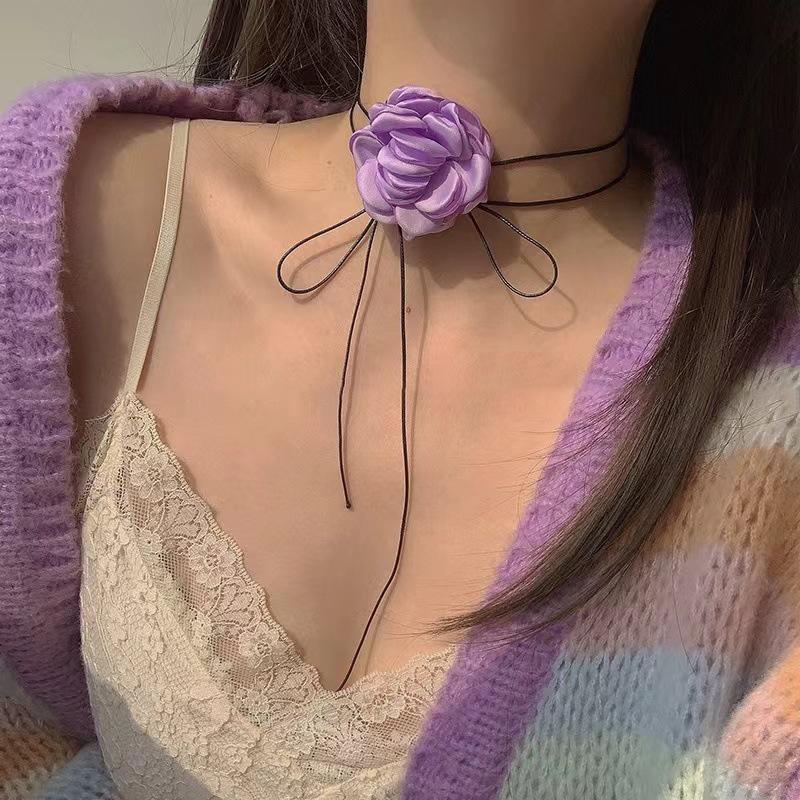 1PC Romantic Women Pearl Choker Camellia Necklace Black White Summer Clavicle Chain With Flowers Pearl Party Wedding Jewelry