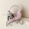 Cute Plush Shoulder Bag Women Soft Faux Fur Crossbody With Zip Card Pocket Urban Minimalist Style