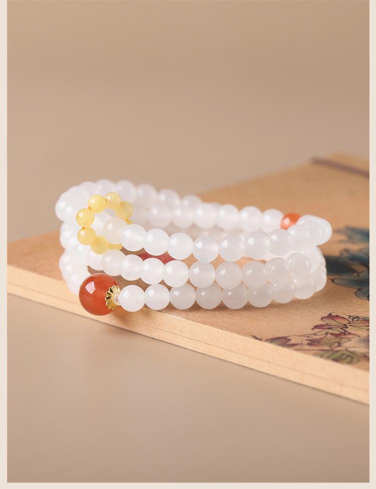 Xinjiang Hetian Mutton Fat White Jade Three-Circle Bead Bracelet Necklace