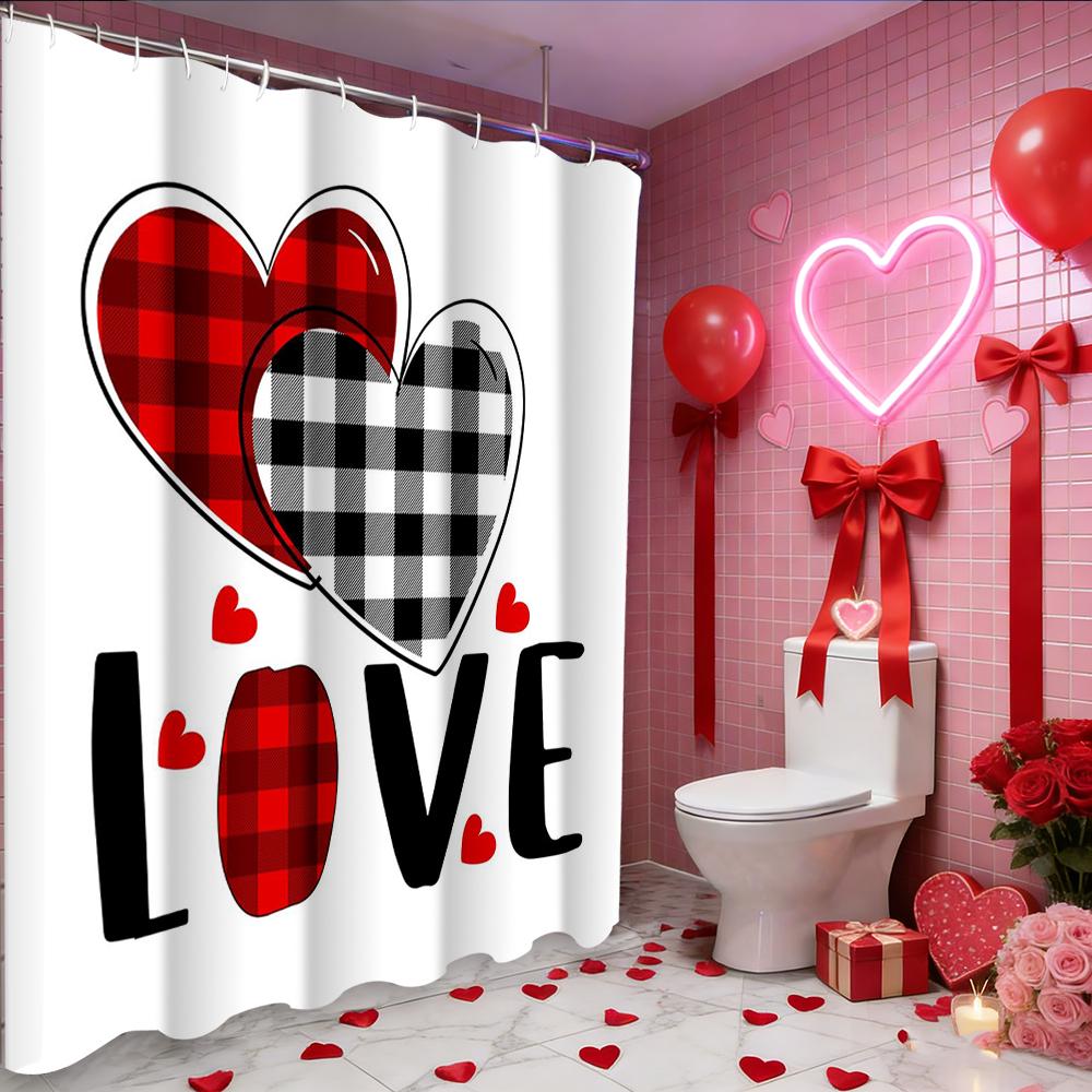 Tenda da doccia a forma di cuore d'amore e rosa per San Valentino, tenda da bagno impermeabile con 12 ganci, decorazione per la casa a forma di pesce