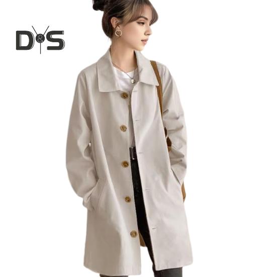 

Женская куртка с отложным воротником, длинными рукавами, застегивающаяся на пуговицы, ветровка, свободные карманы, средней длины, для путешествий и поездок на работу, пальто M бежевый