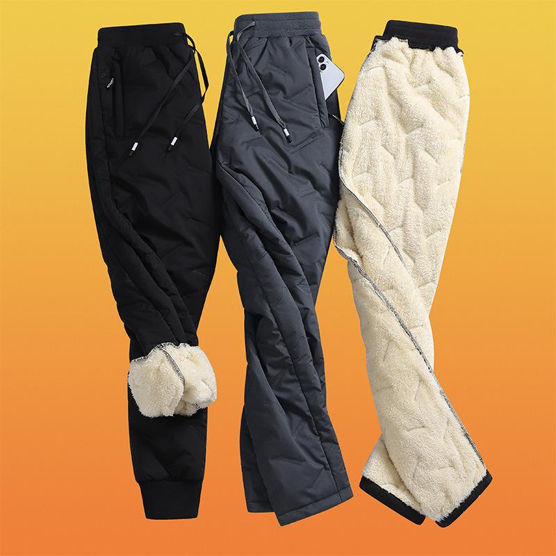 Men's Loose-Fit Oversized Windproof Fleece-Lined Shearling Sports Trousers for Autumn and Winter