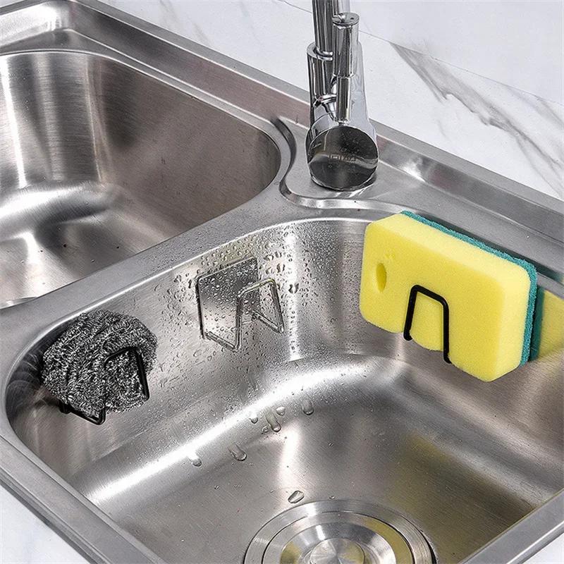 1-4pcs Sponge Holders Stainless Steel Sink Drain Drying Rack Bathroom Sponge Holder Wall Hooks Storage Holders Kitchen Gadgets