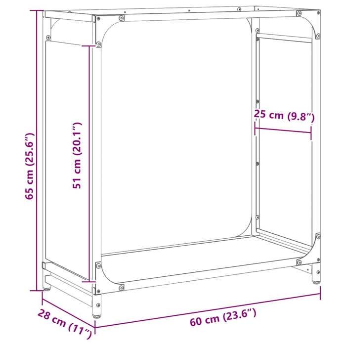 VidaXL Portant de bois chauffage noir 60x28x65 cm, support à bûches de cheminée, support à bûches, support à bûches, 864199