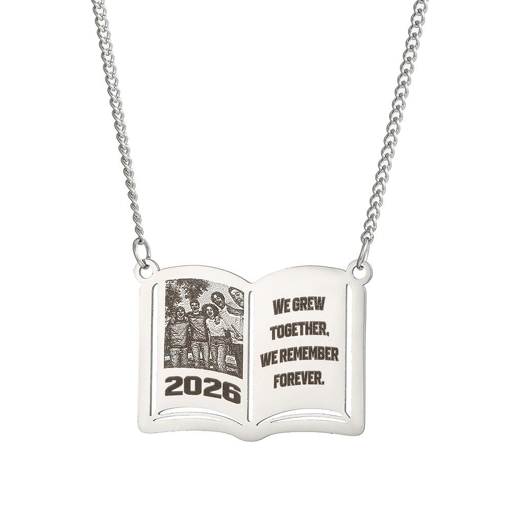 Custom Stainless Steel Graduation Cap Necklace with Laser-Engraved Pendant for Back-to-School Season