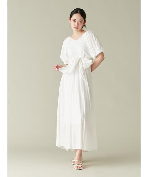 Lily Brown White Volume Sleeve Dress LWFO252073 Women's