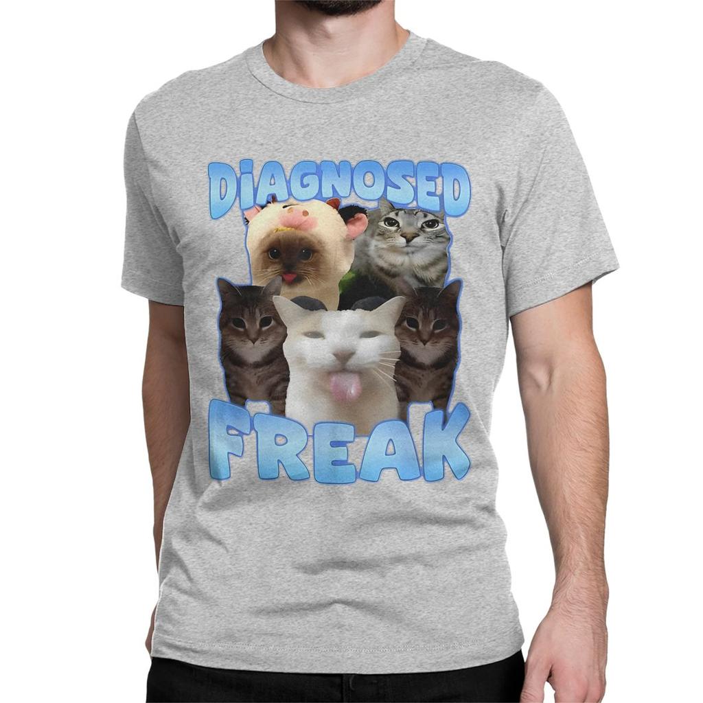 Unique DIAGNOSED FREAK TShirts Men Womens O Neck Cotton T Shirt Diagnosed Freak Funny Cat Meme Short Sleeve Tee Shirt Printing