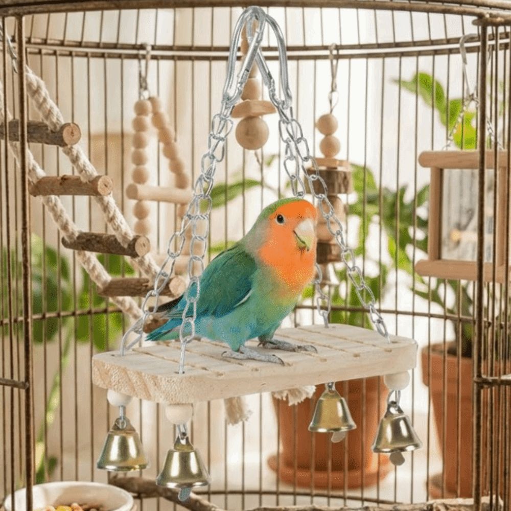 With Hook Bird Hanging Swing Wooden Bird Toy Hammock Parrot Cage Hut  Small Pet Entertainment